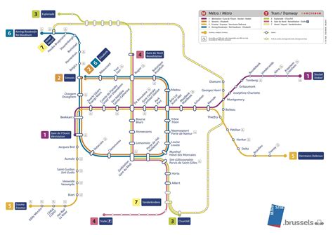 Map of Brussels metro system - Map of Brussels with metro stops (Belgium)