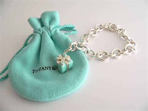 Home › Tiffany & Co Silver Blue Enamel Gift Box Bracelet Bangle Charm Clasp Gift Pouch