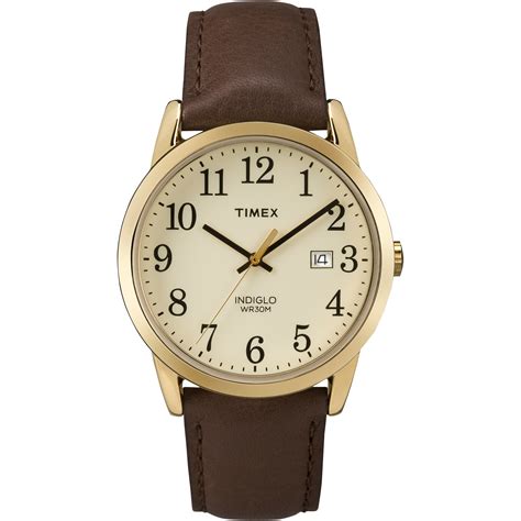 Timex Men's Easy Reader | Brown Leather Band Date Indiglo | Vintage ...