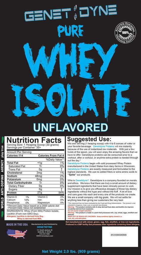 Unflavored Whey Protein Isolate Powder - Genetidyne