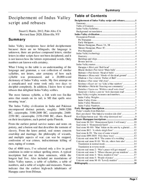 (PDF) Decipherment of Indus Valley script and rebuses | Stuart L Harris - Academia.edu