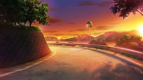 Anime landscape, sunset, scenery, road, trees, sky, Anime, HD wallpaper ...