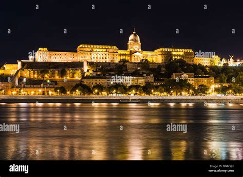 Budapest, Hungary. Night view of Buda Castle from Danube River Stock Photo - Alamy