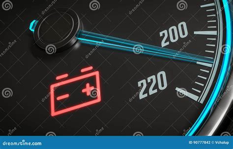 Discharged Battery Warning Light in Car Dashboard. 3D Rendered ...