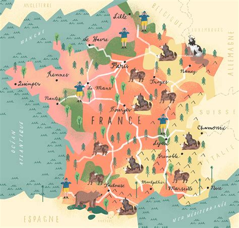 Where to find wolves, bears and nature in France. Map illustration for GQ France by Tom Froese ...