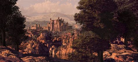 Medieval Castle Landscape stock illustration. Illustration of lake - 14091123