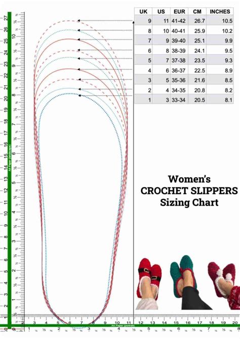 Crochet Slippers Sizing Chart + Template (Printable PDF) - Start Crochet