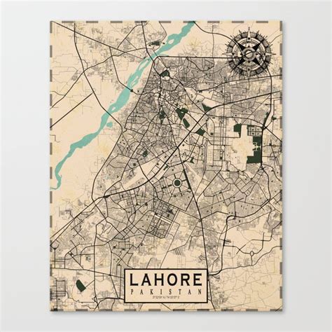 Lahore City Map of Punjab, Pakistan - Vintage Canvas Print by deMAP ...