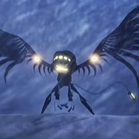 an animated creature with glowing eyes and wings