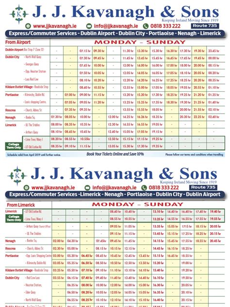 JJ Kavanagh & Sons Limerick To Dublin Bus Timetable | PDF | Dublin | County Dublin