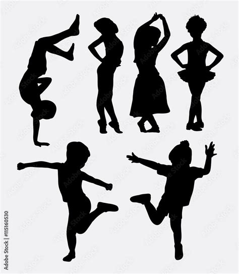 Children dancing silhouette. Male and female kid activity. Good use for symbol, logo, web icon ...