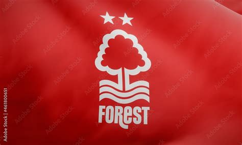 Logo of English football club Nottingham Forest F.C. on waving fabric. Editorial 3D rendering ...