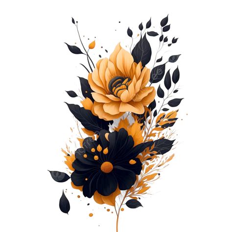 Flower With Black And Orange Color Design, Flower, Black, Watercolor PNG Transparent Clipart ...