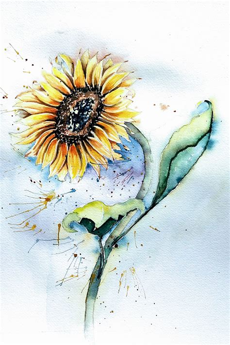 Aquarell Sonnenblume | Sonnenblumen malen, Aquarell sonnenblume, Aquarell malen