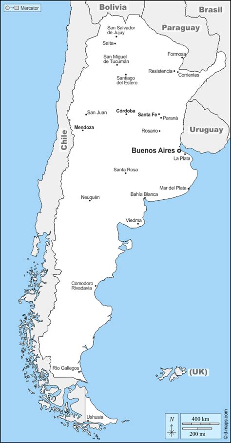 Argentina free map, free blank map, free outline map, free base map boundaries, main cities, names