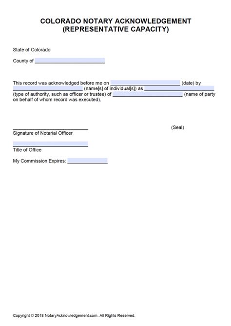 Free Colorado Notary Acknowledgement Forms - PDF - Word