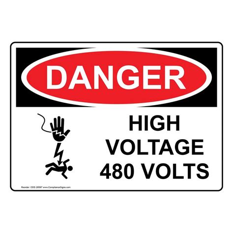 ComplianceSigns.com Danger High Voltage 480 Volts OSHA Safety Label Decal, 5x3.5 in. 4-Pack ...