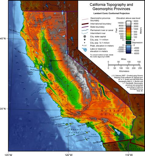 California Topographic Map Elevations - Printable Maps