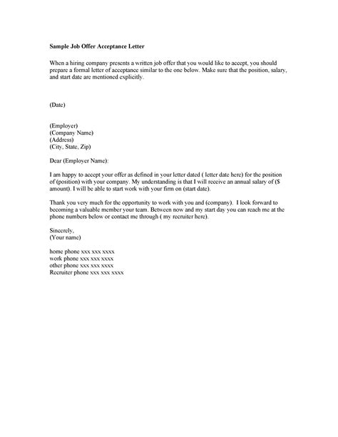 40 Professional Job Offer Acceptance Letter & Email Templates - Template Lab