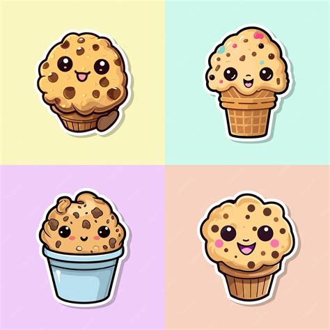 Premium Vector | Chocolate chip cookie dough ice cream sticker cool colors clip art illustration ...