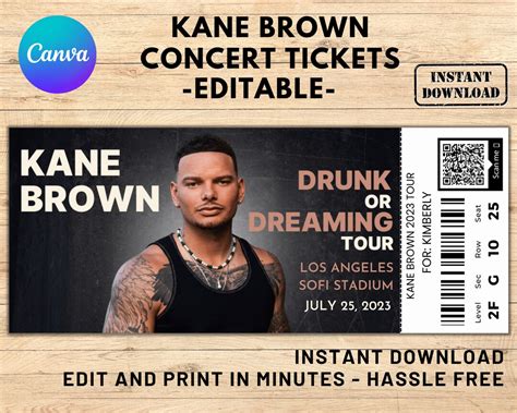 Editable Kane Brown 2023 Concert Ticket Kane Brown Ticket - Etsy