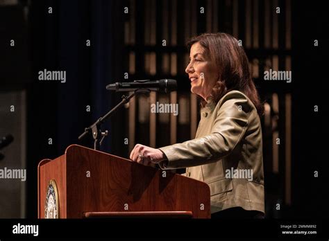 Governor Kathy Hochul speaks during House Democratic Leader Hakeem ...