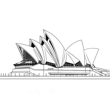 Outline Simplicity Drawing Of Sydney Opera House Landmark Front Elevation View, Tourist, Urban ...