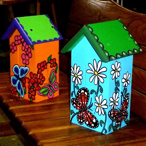 JUST FINISHED THESE 2 BUTTERFLY HOUSES TODAY. Hand Painted Birdhouses, Birdhouse Craft ...