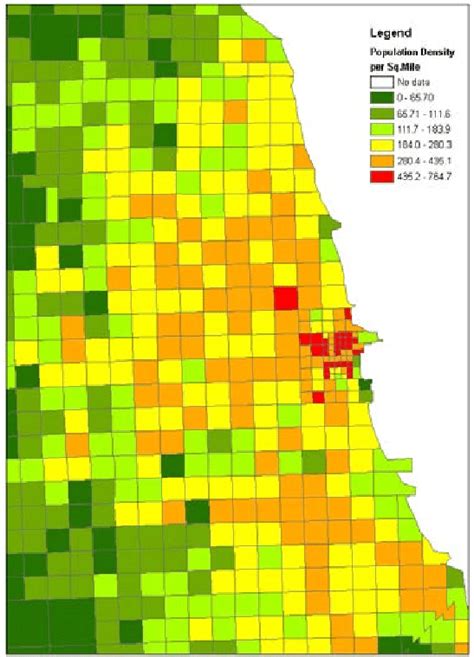 Illustration. Population density in the Chicago, IL, metro region at ...