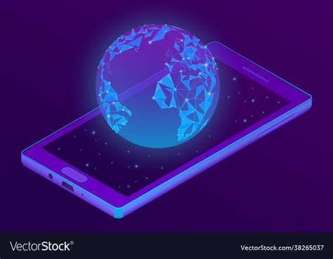 3d isometric smartphone with world hologram Vector Image