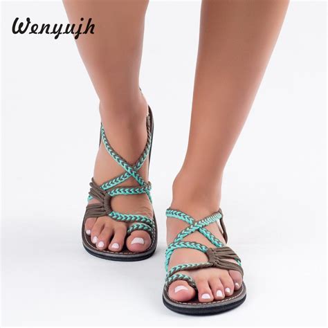 WENYUJH Women Sandals Fashion Sandals Summer Shoes Female Flat sandalias mujer Rome Cross Tied ...