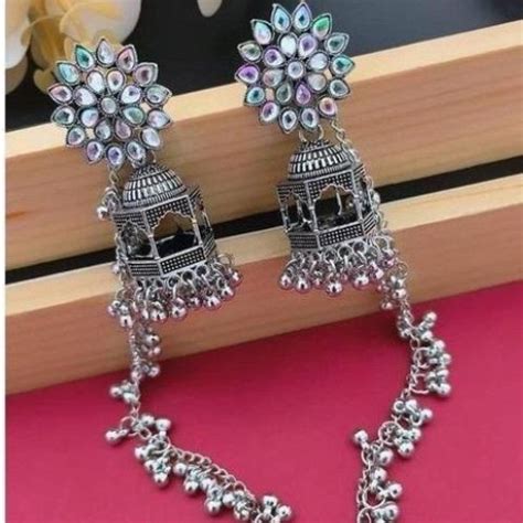 Mehpriye Silver Plated White beads Temple Bahubali Earrings - Crystiva