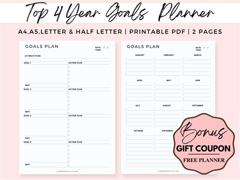 Top 4 Yearly Goals Planner Goal Setting Goal Planning - Etsy