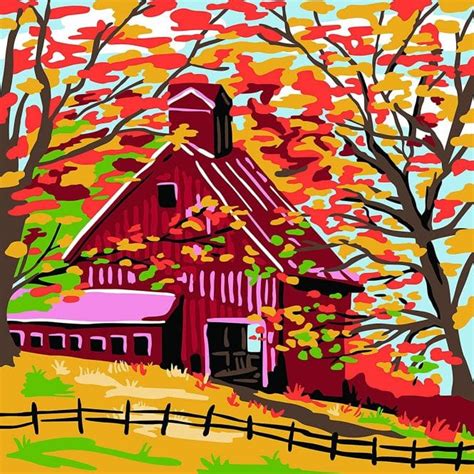 The Fall Barn Canvas Painting by Numbers - CraftyArts.co.uk