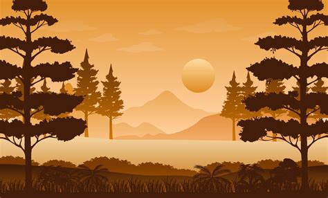 Silhouette forest landscape at sunset 3532301 Vector Art at Vecteezy