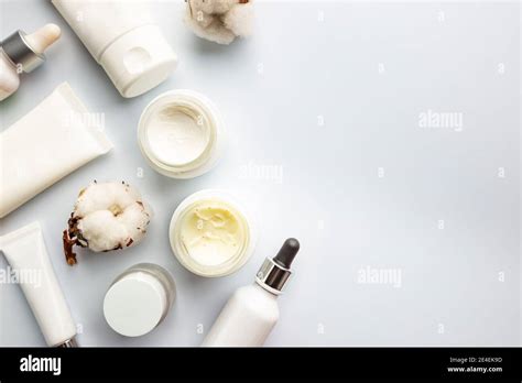 Flat lay composition with skin care products on white background Stock ...