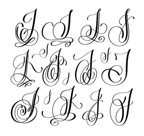 Calligraphy Lettering Script Font J Set, Hand Written Stock Vector ...