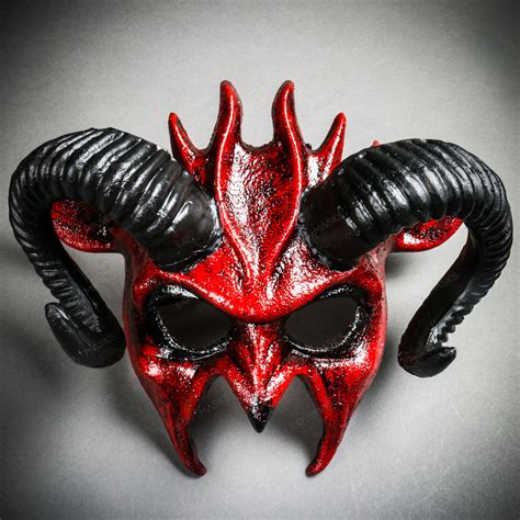 Demon Devil Satan with Black Horns Masquerade Mask - Bloody Red