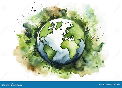 Green Earth Watercolor Art Hand Drawing Stock Illustration ...