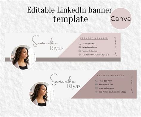 Editable Linkedin Banner Professional With Contact Info, Canva Template, Pastel Pink Feminine ...