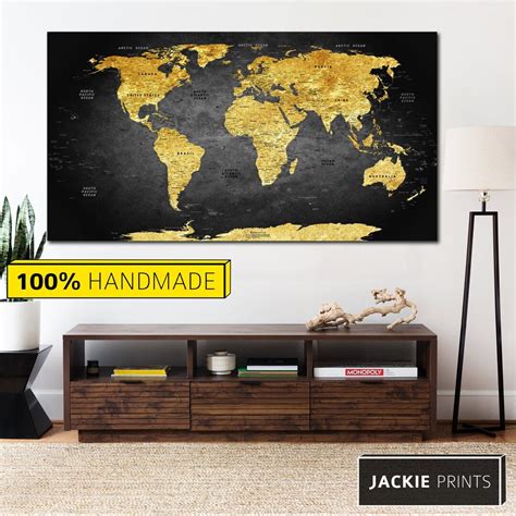 Black Background Golden World Map Map of the World Push Pin - Etsy