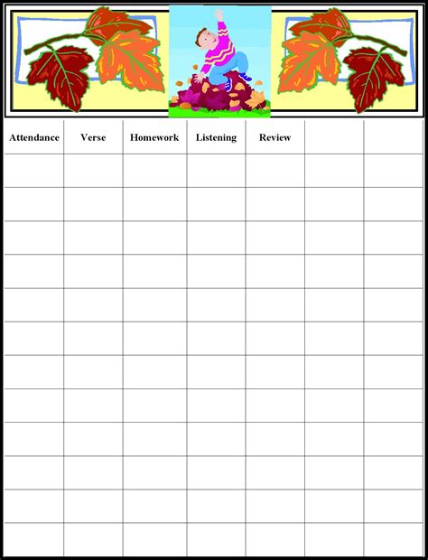 Harvest Blessing In My Treasure Box: Attendance Charts - Fall And All Season