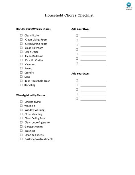 Household Chore Checklist | Templates at allbusinesstemplates.com