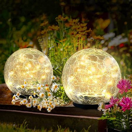 Garden Solar Lights Pathway Outdoor Cracked Glass Ball Waterproof Warm ...