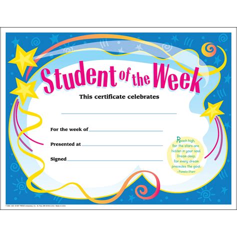 Trend Student of The Week Award Certificate - 8.50" x 11"30 / Pack - Servmart