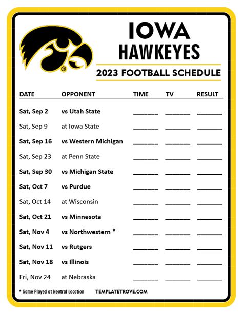 Printable 2023 Iowa Hawkeyes Football Schedule