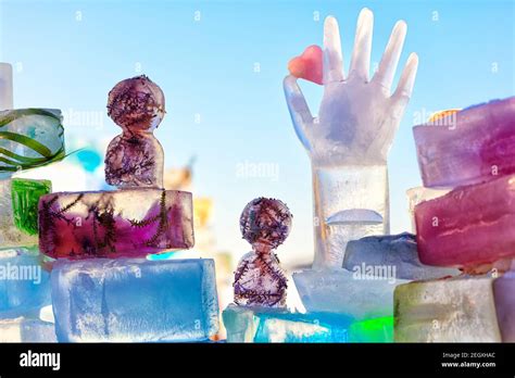 Ice wall built from ice bricks. Concept fun in winter. High quality photo Stock Photo - Alamy