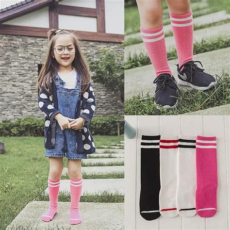 Kids Knee High Socks Girls Boys Striped Socks Cotton Back to School White Socks Referee Old ...