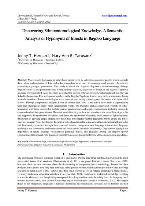 (PDF) Uncovering Ethnoentomological Knowledge: A Semantic Analysis of Hyponyms of Insects in ...