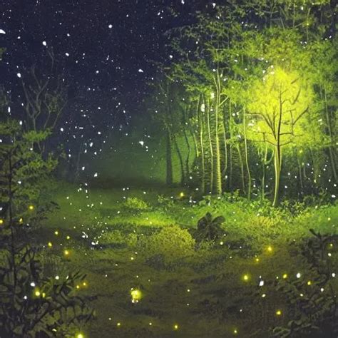 A forest at night with fireflies | OpenArt